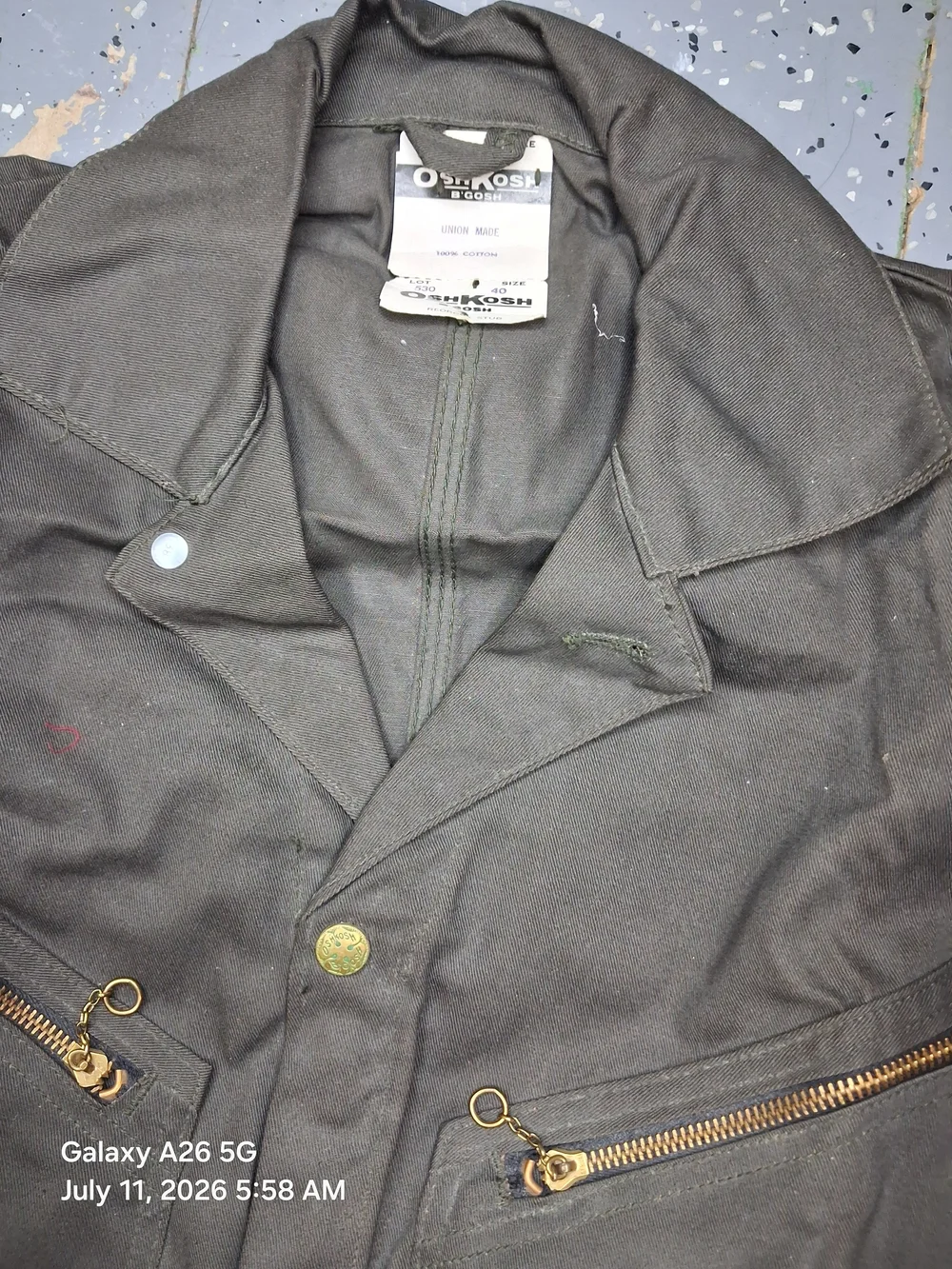 Oshkosh New Old Stock Dark Olive Green Work Coverall Jumpsuit